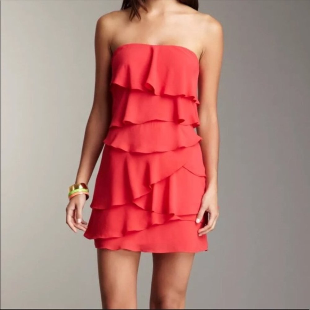 BCBG Max Azria Strapless Red Ruffle Dress - Size 8